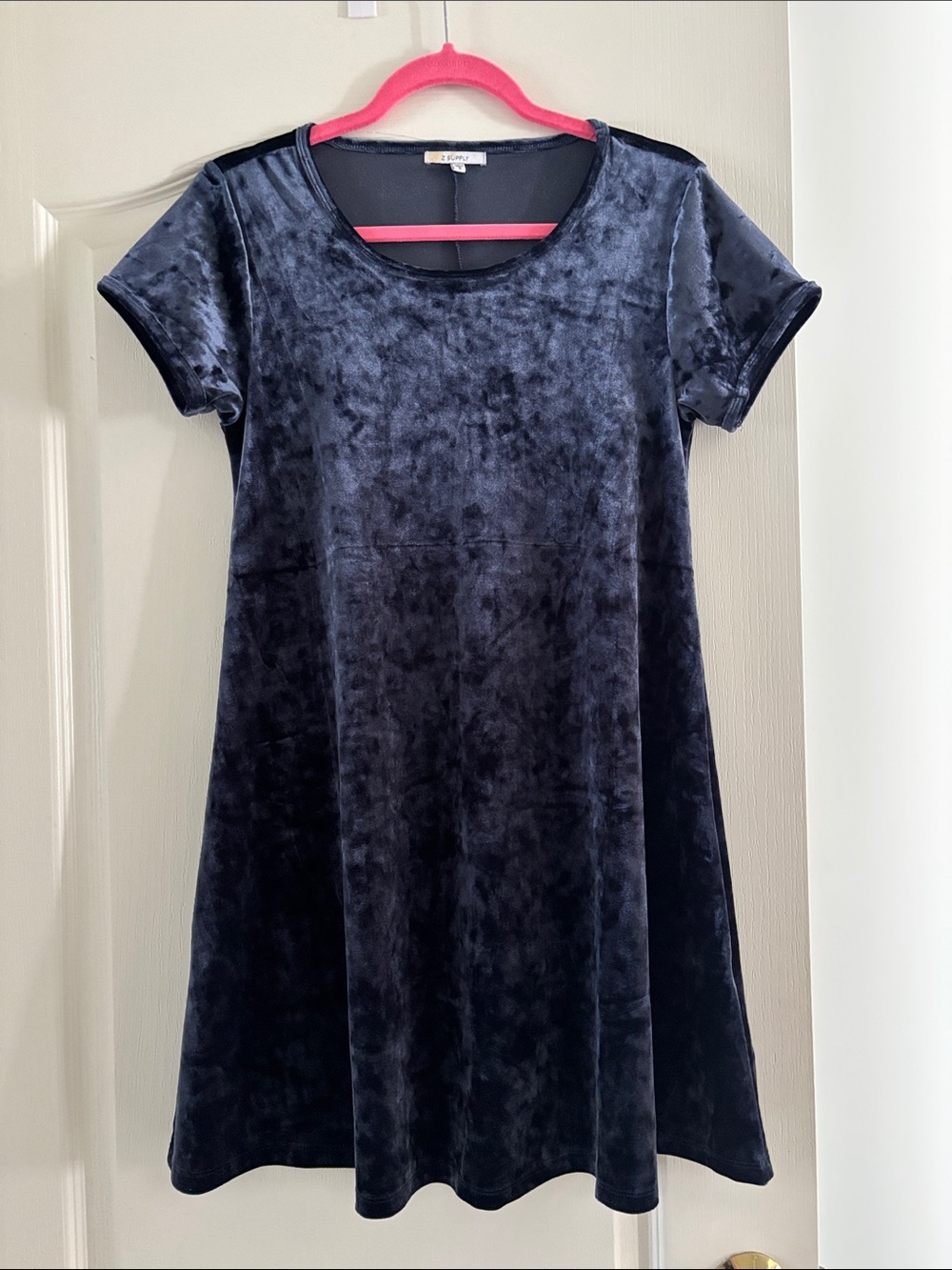 Z Supply Velvet Short-Sleeve A-Line Dress - Navy Blue
